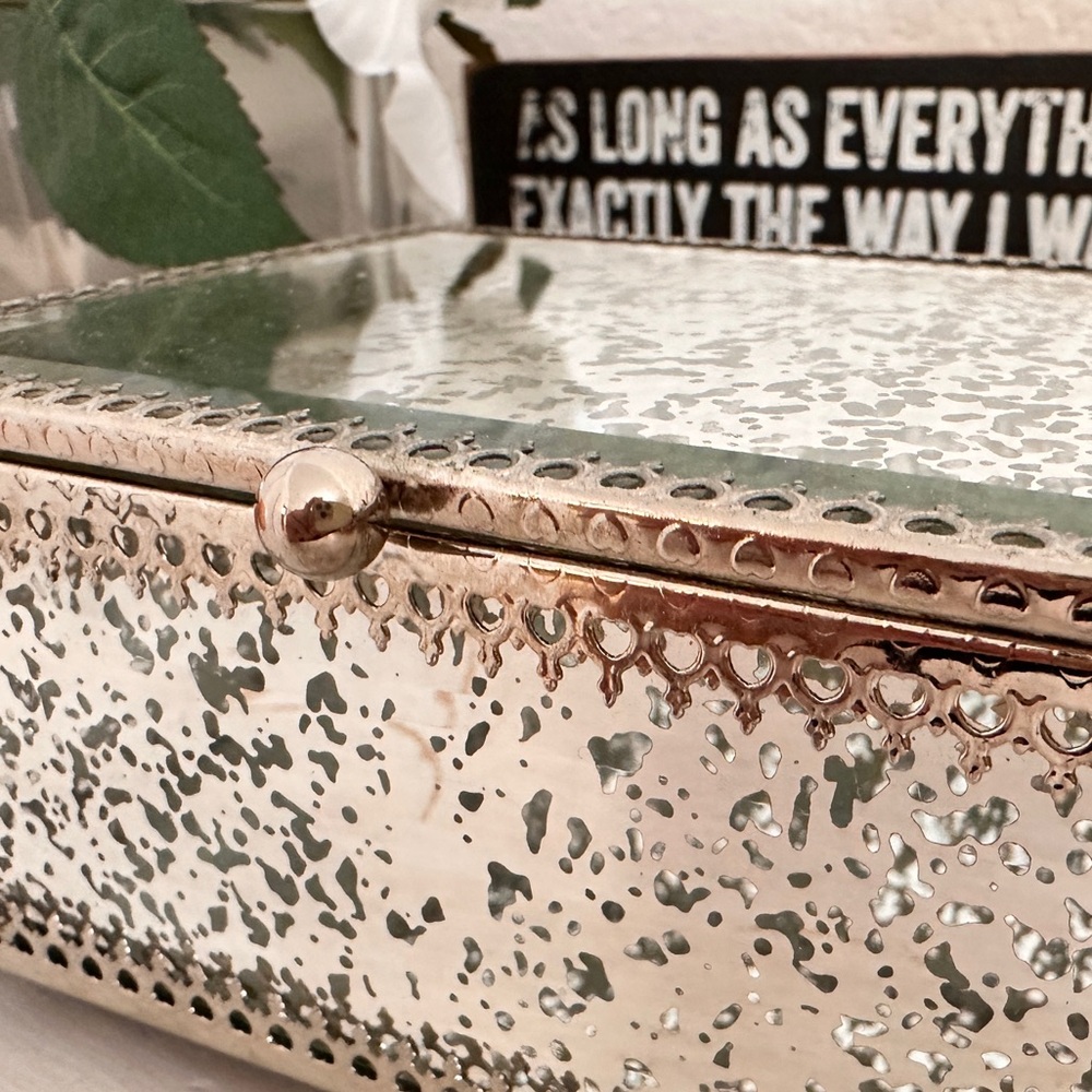 Nicole Miller Home Mirrored Silver Jewelry Box Trinket - Picture 3 of 12